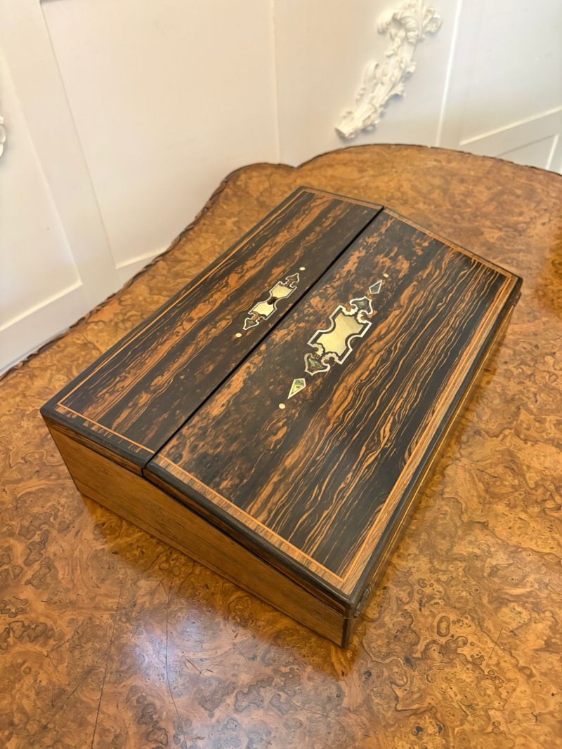 Unusual Antique Victorian Quality Inlaid Coromandel Wood Writing Box - Image 4